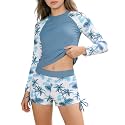 Girls Rash Guard Swimsuits 2 Pieces Long Sleeve Bathing Suits Printed Girls' Swimwear for 6-14Years