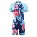 Girls Rash Guard Swimsuits One Piece Bathing Suits for Girls UPF 50+ Sun Protection Short Sleeve Sunsuits Zipper