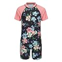 Girls Rash Guard Swimsuits One Piece Bathing Suits for Girls UPF 50+ Sun Protection Short Sleeve Sunsuits Zipper