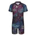 Girls Rash Guard Swimsuits One Piece Bathing Suits for Girls UPF 50+ Sun Protection Short Sleeve Sunsuits Zipper