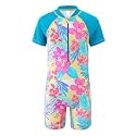 Girls Rash Guard Swimsuits One Piece Bathing Suits for Girls UPF 50+ Sun Protection Short Sleeve Sunsuits Zipper