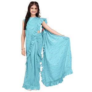 girls ready to wear supernet saree with unstitched blouse piece  embellished traditional ethnic ocassion wear wear saree  fancy wedding festival birthday dress for kids