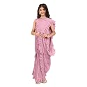 Girls Ready to Wear Supernet Saree with Unstitched Blouse Piece | Embellished Traditional Ethnic Ocassion Wear Wear Saree | Fancy Wedding, Festival, Birthday Dress for Kids