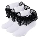 Girls Ruffle Socks Double Lace Turn Cuff Frilly Church Dress Socks
