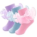 Girls Ruffle Socks Double Lace Turn Cuff Frilly Church Dress Socks
