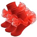 Girls Ruffle Socks Double Lace Turn Cuff Frilly Church Dress Socks