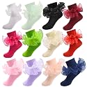 Girls Ruffle Socks Double Lace Turn Cuff Frilly Church Dress Socks