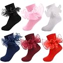 Girls Ruffle Socks Double Lace Turn Cuff Frilly Church Dress Socks