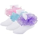Girls Ruffle Socks Double Lace Turn Cuff Frilly Church Dress Socks