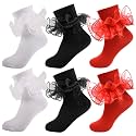 Girls Ruffle Socks Double Lace Turn Cuff Frilly Church Dress Socks