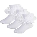 Girls Ruffle Socks Double Lace Turn Cuff Frilly Church Dress Socks