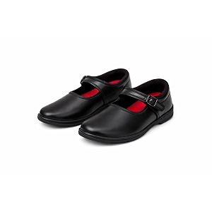Girls School Shoes Black Leather Adjustable Buckle
