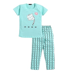 Girls Set of Cotton CartoonPrinted Tshirt Pajama