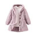 Girls Sherpa Fuzzy Coats Winter Padded Fleece Hooded Jackets Teen Kids Button Open Front Warm Windproof Outwear