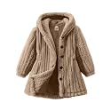 Girls Sherpa Fuzzy Coats Winter Padded Fleece Hooded Jackets Teen Kids Button Open Front Warm Windproof Outwear