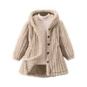 Girls Sherpa Fuzzy Coats Winter Padded Fleece Hooded Jackets Teen Kids Button Open Front Warm Windproof Outwear