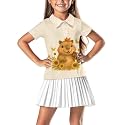 Girls Short Sleeve Golf Shirt 3 Button Up Lapel Collar Tennis Shirts Quick Dry Uniform Athletic Tank Tops for 5-14Y