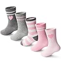 Girls Socks Kids Cotton Socks Pink Crew Athletic Socks with Hearts &amp; Stripes 5 Pairs