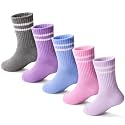 Girls Socks Kids Cotton Socks Pink Crew Athletic Socks with Hearts &amp; Stripes 5 Pairs