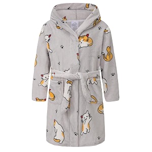 Girls Soft Fleece Robes Plush Hooded Bathrobes