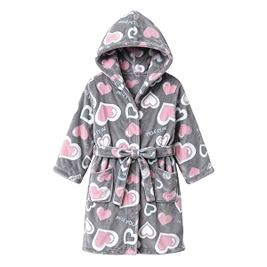 Girls Soft Fleece Robes Plush Hooded Bathrobes