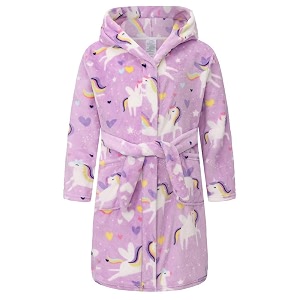 Girls Soft Fleece Robes Plush Hooded Bathrobes