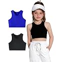Girls Sports Bra Racerback Crop Tank Top for Kids High Neck Sleeveless Athletic Dance Top Teen 3-12Y