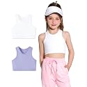 Girls Sports Bra Racerback Crop Tank Top for Kids High Neck Sleeveless Athletic Dance Top Teen 3-12Y