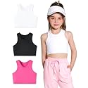 Girls Sports Bra Racerback Crop Tank Top for Kids High Neck Sleeveless Athletic Dance Top Teen 3-12Y