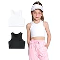 Girls Sports Bra Racerback Crop Tank Top for Kids High Neck Sleeveless Athletic Dance Top Teen 3-12Y