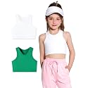 Girls Sports Bra Racerback Crop Tank Top for Kids High Neck Sleeveless Athletic Dance Top Teen 3-12Y