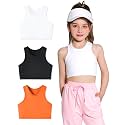 Girls Sports Bra Racerback Crop Tank Top for Kids High Neck Sleeveless Athletic Dance Top Teen 3-12Y