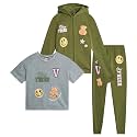 Girls 3 Piece Sweatsuit Zip Hoodie Tees &amp; Jogger