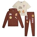 Girls Sweatsuit Set - 3 Piece Soft Fleece Zip Up Hoodie Graphic Tees and Jogger Sweatpants for Girls