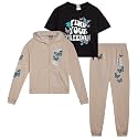 Girls Sweatsuit Set - 3 Piece Soft Fleece Zip Up Hoodie Graphic Tees and Jogger Sweatpants for Girls