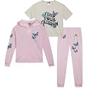 Girls Sweatsuit Set - 3 Piece Soft Fleece Zip Up Hoodie Graphic Tees and Jogger Sweatpants for Girls