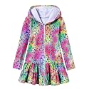 Girls Swim Cover Up Dress Long Sleeve Hooded Zip Up Bathing Suit Cute Ruffle Coverup Kids Pool Beach Robe 4-10Y