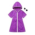 Girls Swim Cover Up Kids Beach Swimsuit Coverup Terry Zip-Up Bathing Suit Beach Pool Clothes with Sunglasses