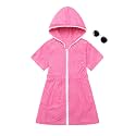 Girls Swim Cover Up Kids Beach Swimsuit Coverup Terry Zip-Up Bathing Suit Beach Pool Clothes with Sunglasses