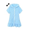 Girls Swim Cover Up Kids Swimsuit Coverup Terry Zip-Up Beach Bathing Suit Wraps with Sunglasses