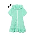 Girls Swim Cover Up Kids Swimsuit Coverup Terry Zip-Up Beach Bathing Suit Wraps with Sunglasses