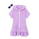 Girls Swim Cover Up Kids Swimsuit Coverup Terry Zip-Up Beach Bathing Suit Wraps with Sunglasses