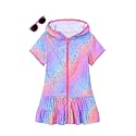 Girls Swim Cover Up Kids Swimsuit Coverup Terry Zip-Up Beach Bathing Suit Wraps with Sunglasses