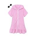 Girls Swim Cover Up Kids Swimsuit Coverup Terry Zip-Up Beach Bathing Suit Wraps with Sunglasses