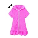 Girls Swim Cover Up Kids Swimsuit Coverup Terry Zip-Up Beach Bathing Suit Wraps with Sunglasses