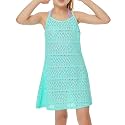 Girls Swim Cover Ups Beach Crochet Mesh Crossback Swimsuits Cover Up Dress for Girls 4-12 Years