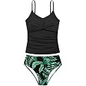 Girls Swimsuit 2 Piece Bathing Suit Criss Cross Ruched Girl Tankini Sets Printed Girls' Swimwear for 9-18 Years