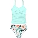Girls Swimsuit 2 Piece Bathing Suit Criss Cross Ruched Girl Tankini Sets Printed Girls' Swimwear for 9-18 Years