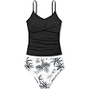 Girls Swimsuit 2 Piece Bathing Suit Criss Cross Ruched Girl Tankini Sets Printed Girls' Swimwear for 9-18 Years