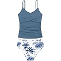 Girls Swimsuit 2 Piece Bathing Suit Criss Cross Ruched Girl Tankini Sets Printed Girls' Swimwear for 9-18 Years